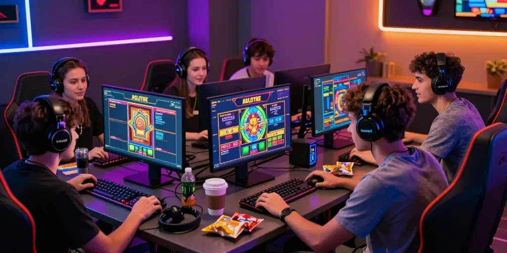 Geng bermain game slot di ASLOTRE dengan penuh semangat dan suasana kompetitif.