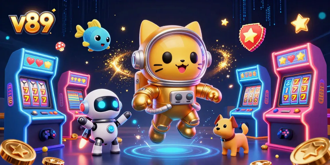 v89 mempelajari slot dengan kucing astronot 3D dan elemen kasino futuristik