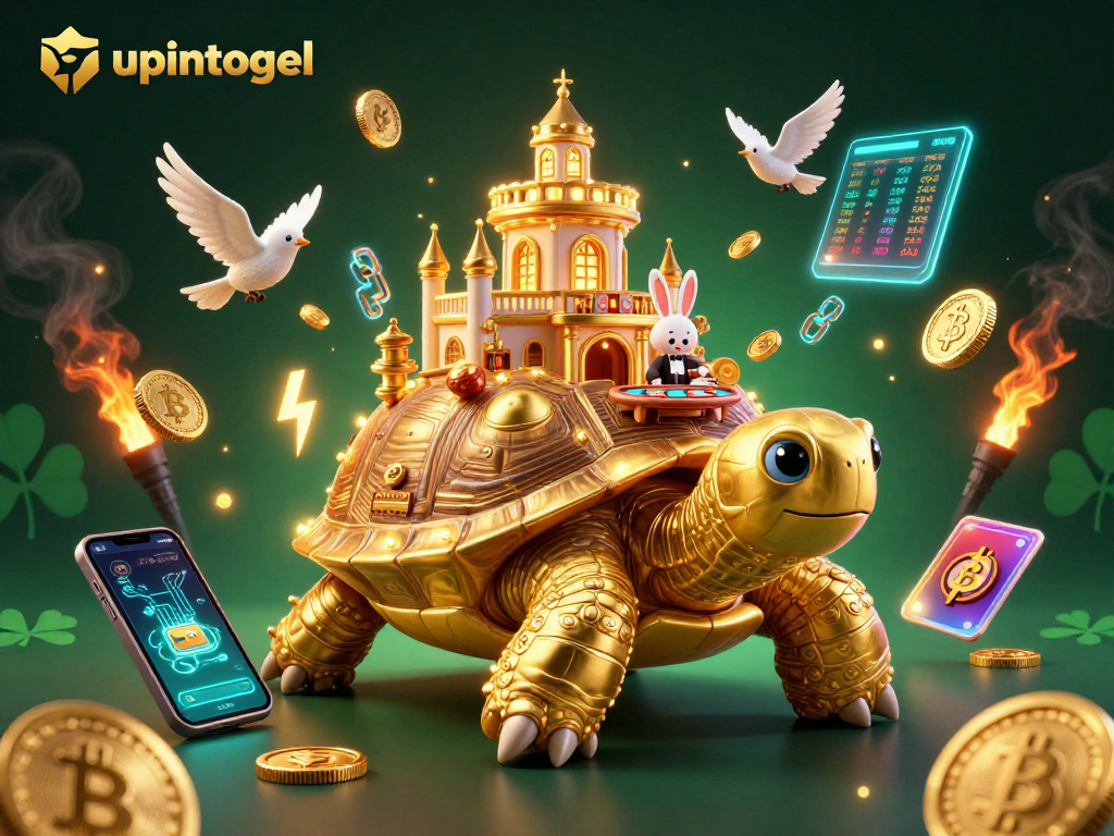 Engage in thrilling action with upintogel at a golden casino, featuring vibrant characters and gaming elements.